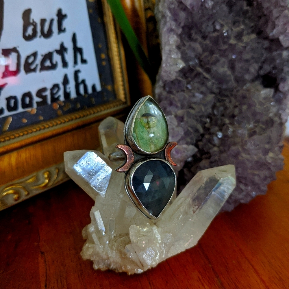 Witchy Luna Moth Wing & Sapphire Ring